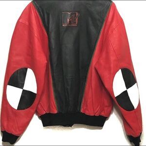 MTV Vintage 1992 Logo Leather Jacket Red & Black S